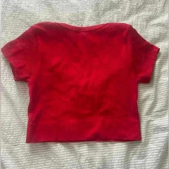 Garage red ribbed cropped tee shirt size large - Picture 6 of 7